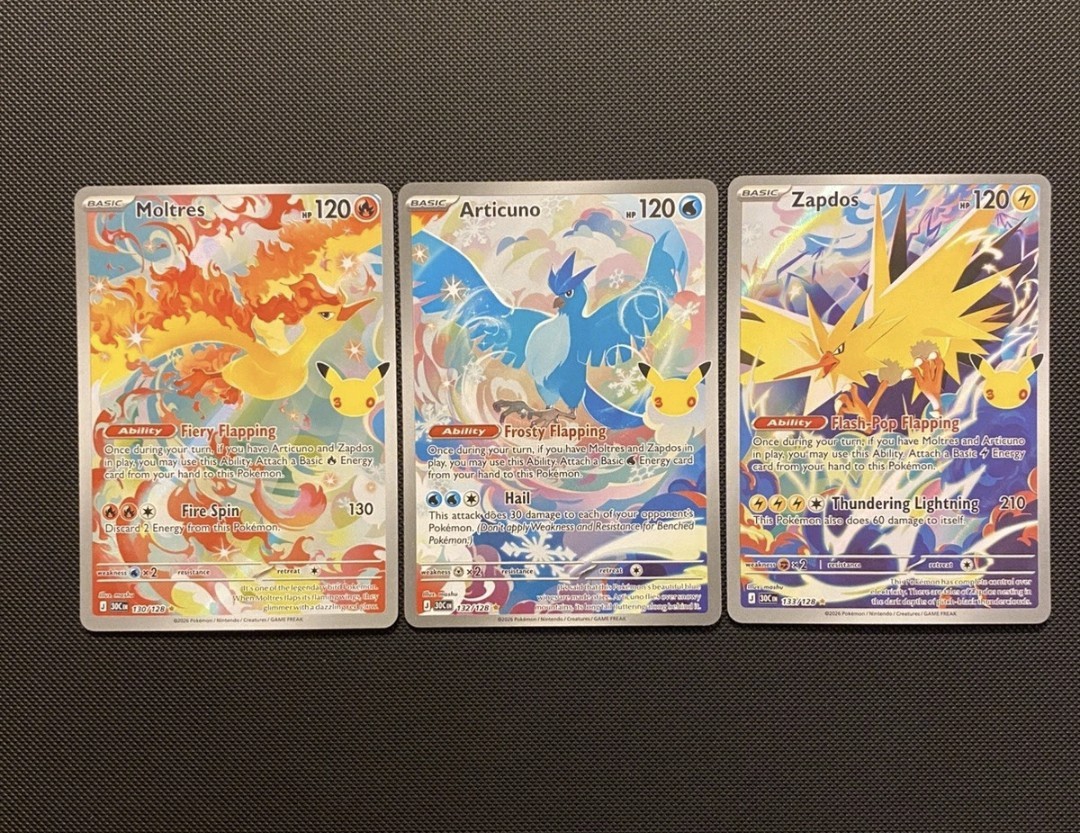 Pokemon 30th Anniversary Legendary Birds Articuno Zapdos Moltres Lot of 3 Pokemon 30th Anniversary Legendary Birds Articuno Zapdos Moltres Lot of 3