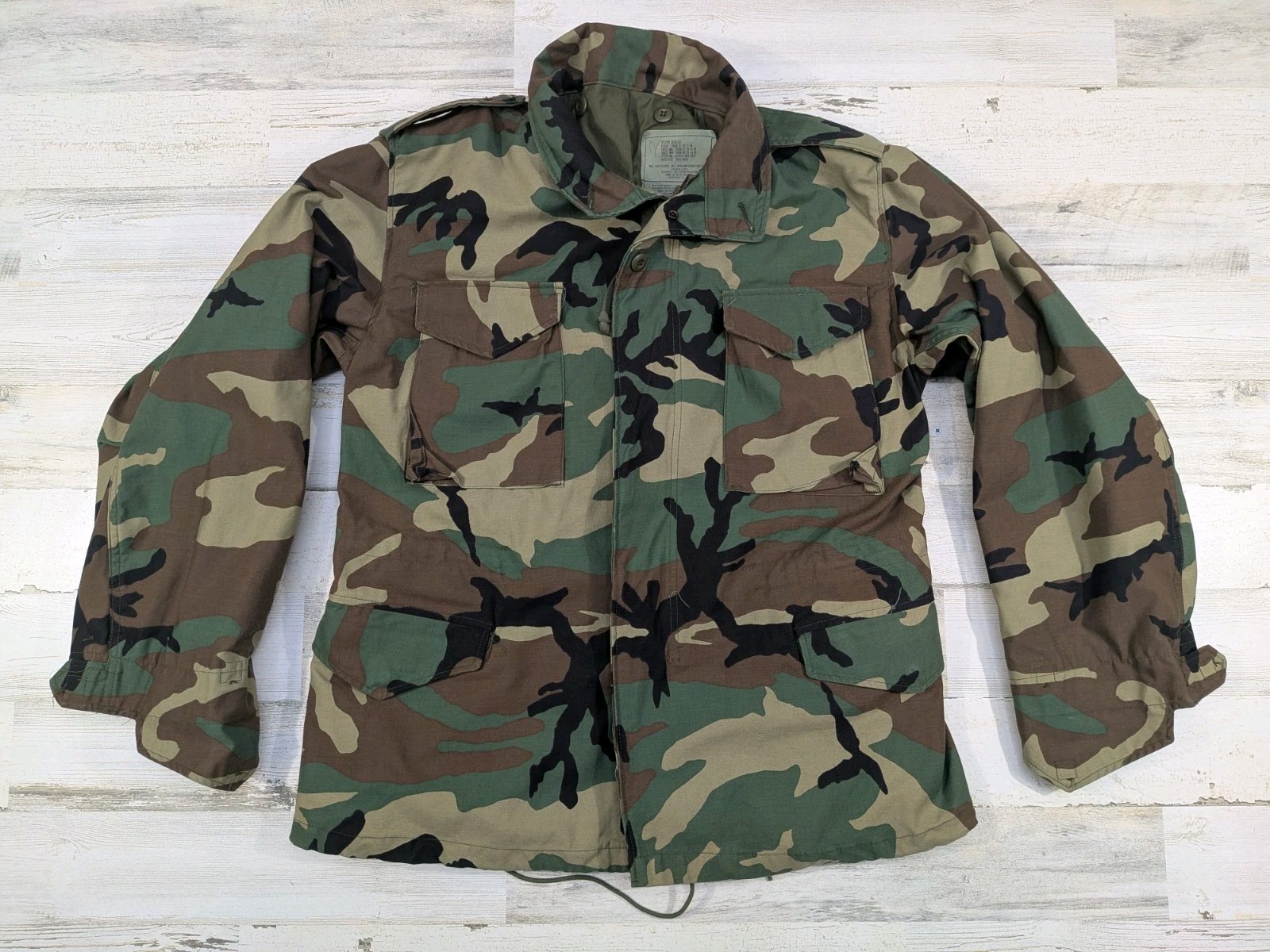 Vintage 90s Military Jacket Mens Medium M65 Field Woodland Camo Cold Weather