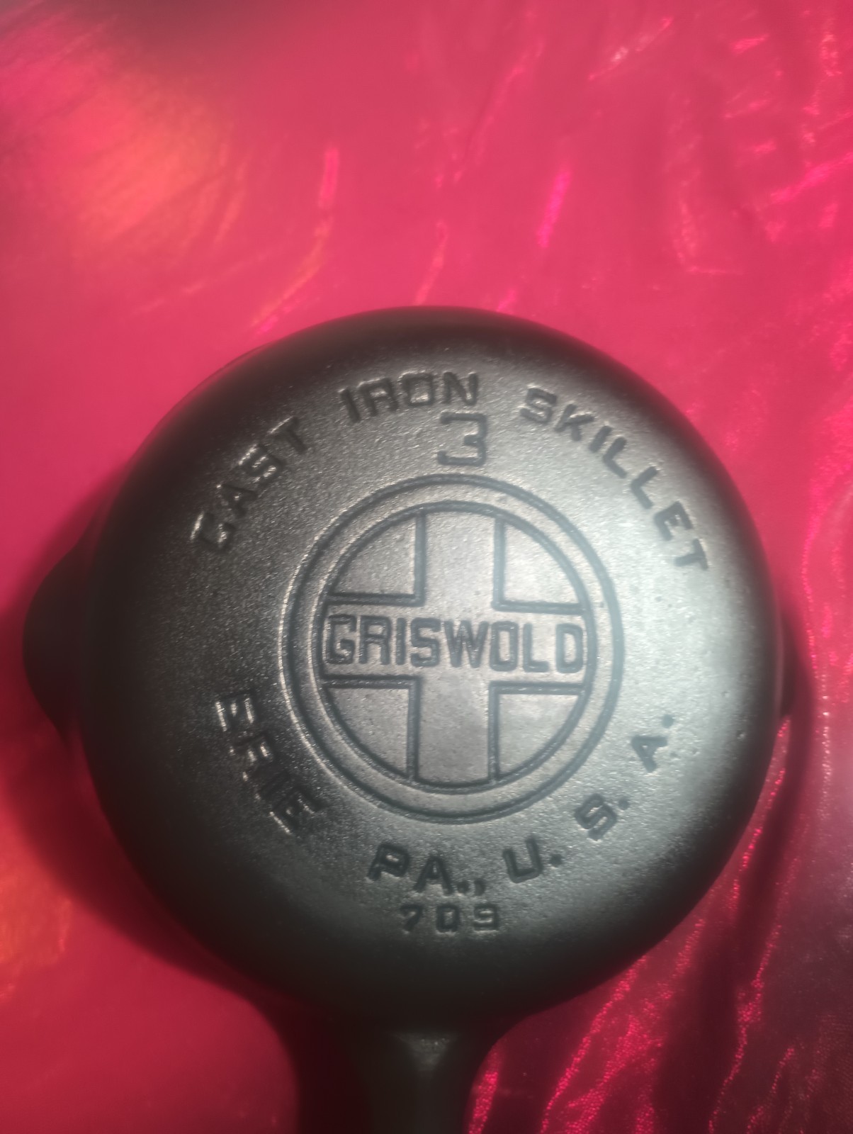 Griswold Vintage #3 Large Block Cast Iron Skillet Restored and Beautiful.