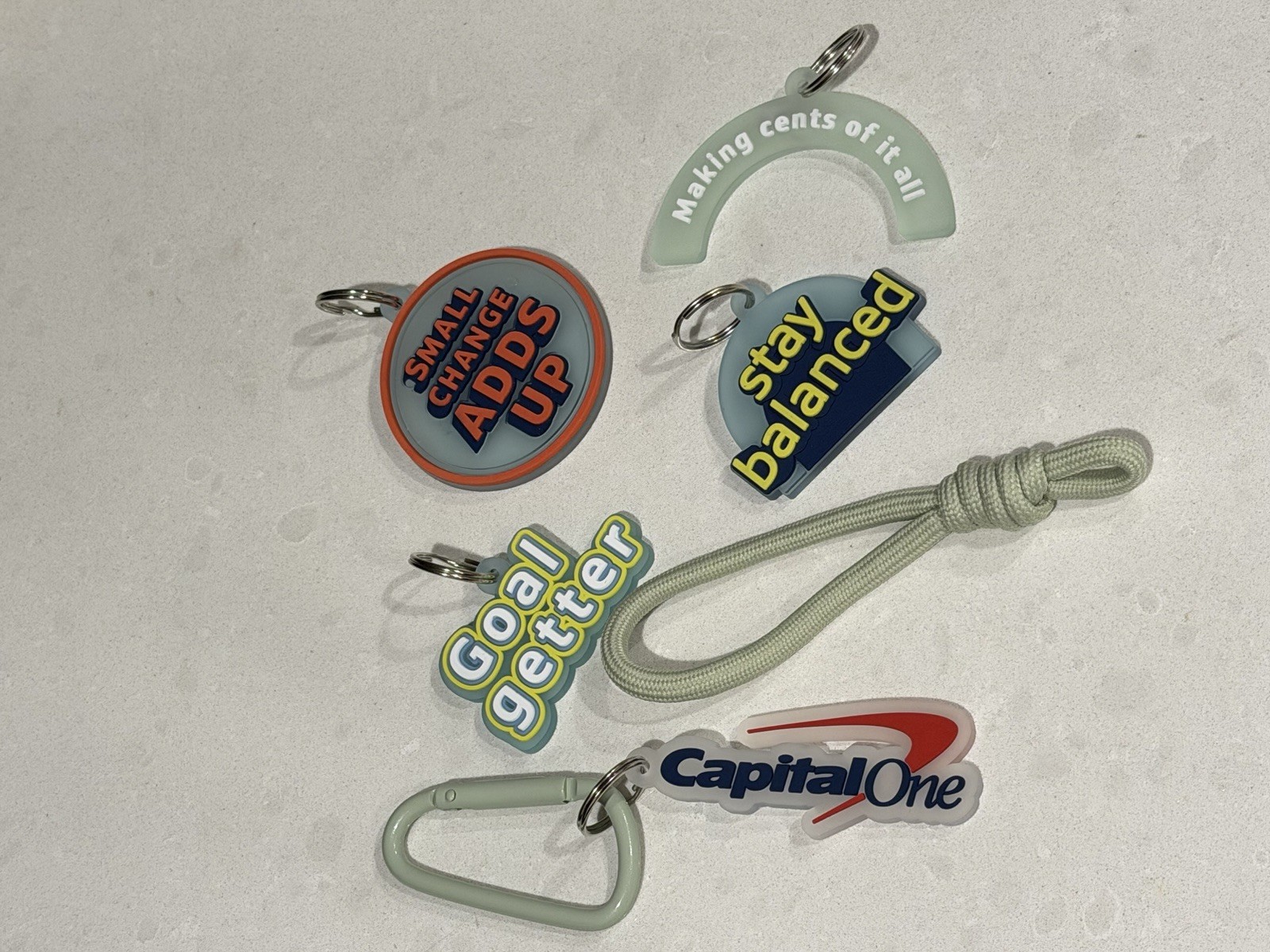 Capital One Bank Promotional Keychain Bag Charm Set Carabiner Cord Clip Key Tags