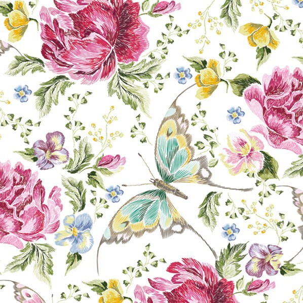 Decoupage Paper Napkin Butterfly Floral Flowers - Two Single Luncheon Napkins