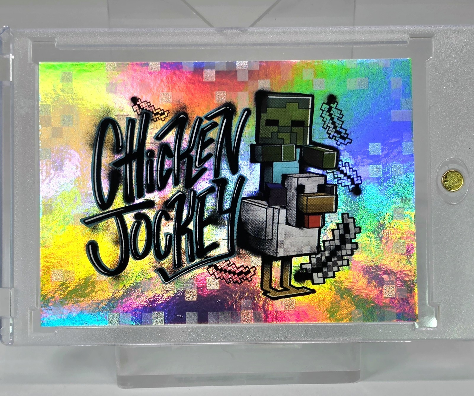 RARE 2021 PANINI MINECRAFT ROOKIE CHICKEN JOCKEY ROOKIE HOLO STICKER RC SSP SP