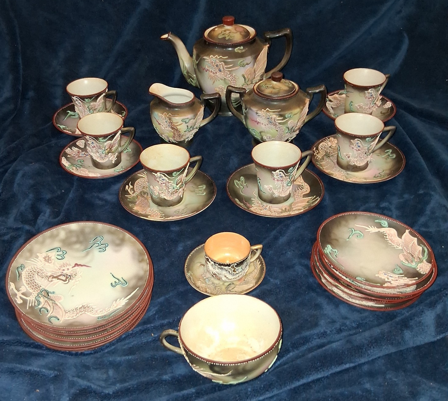 Vintage Antique Japanese Dragonware Tea Service Set 29 Pc Moriage Nagoya Nippon