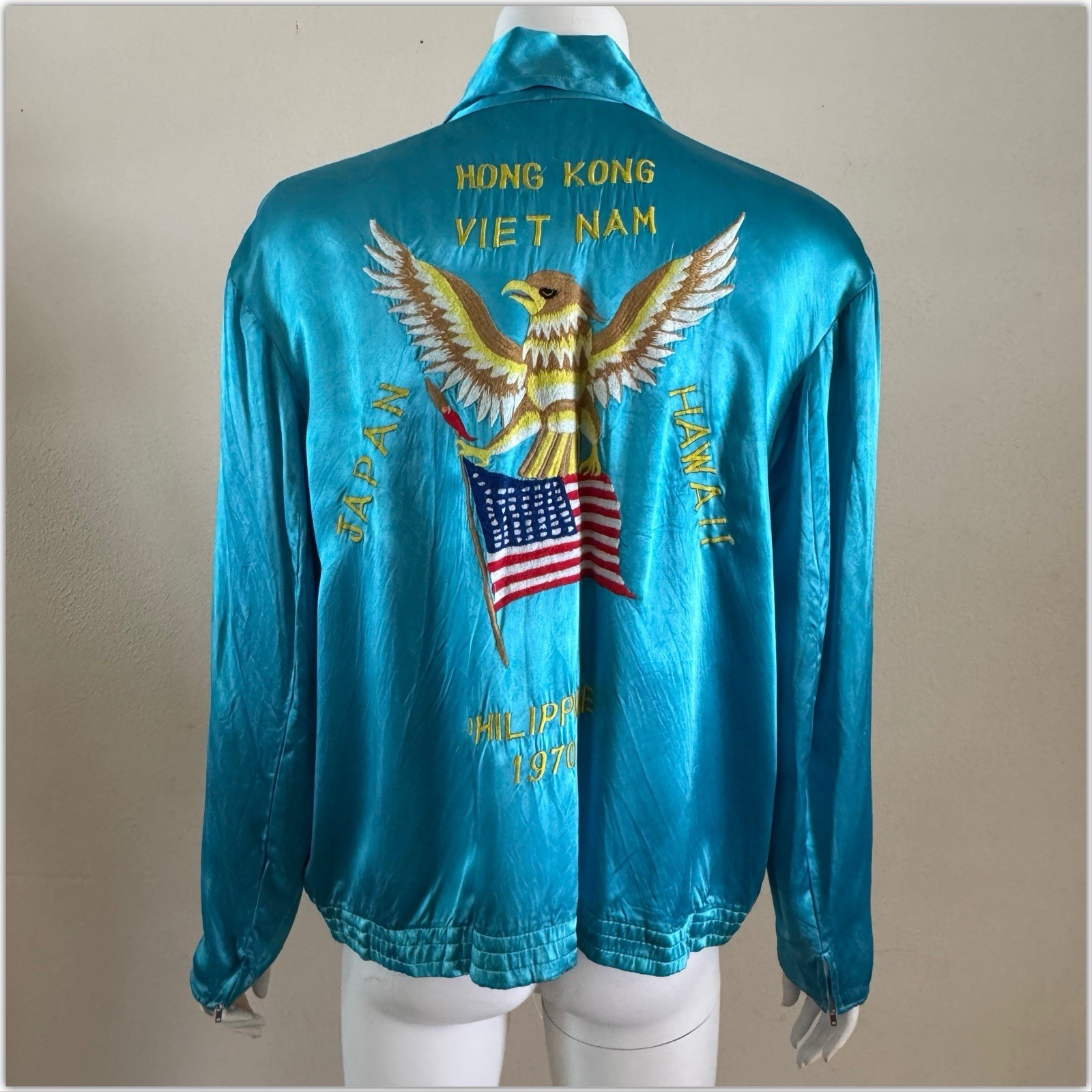 1970s Vietnam War US Navy Satin Far East Cruise Souvenir Tour Jacket Vtg Japan