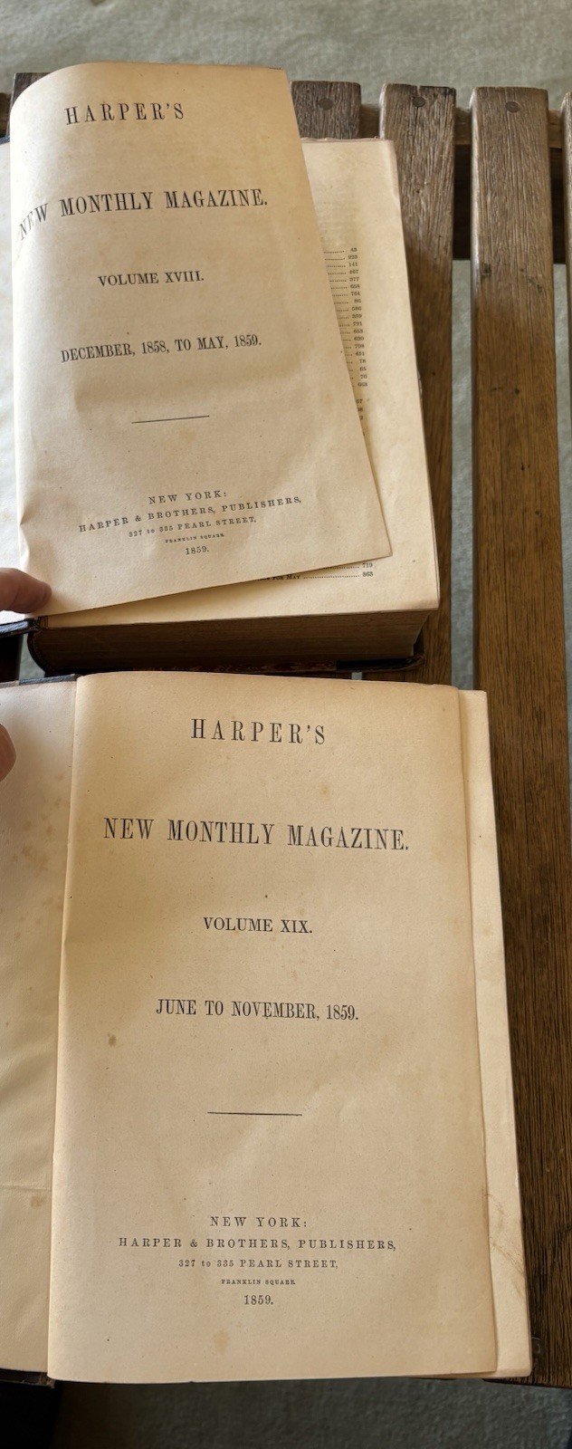 Vol 18 & 19 Harper\'s New Monthly Magazine Book Pre Civil War Nov 1858-Nov 1859 Vol 18 & 19 Harper\'s New Monthly Magazine Book Pre Civil War Nov 1858-Nov 1859
