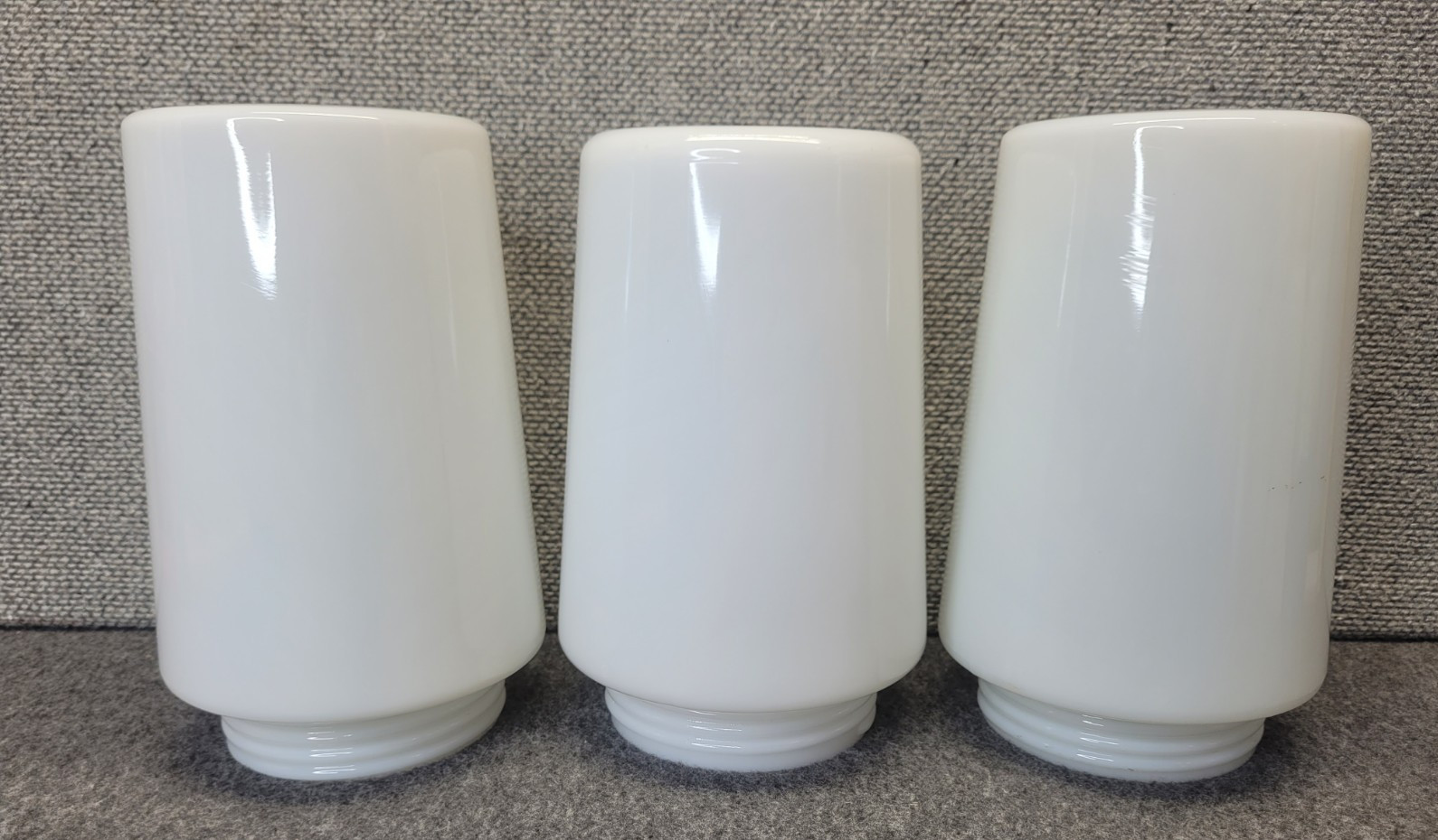 Vtg 3 Milk Glass Shade Threaded Industrial Prescolite? Cylinder Sconce Pendant