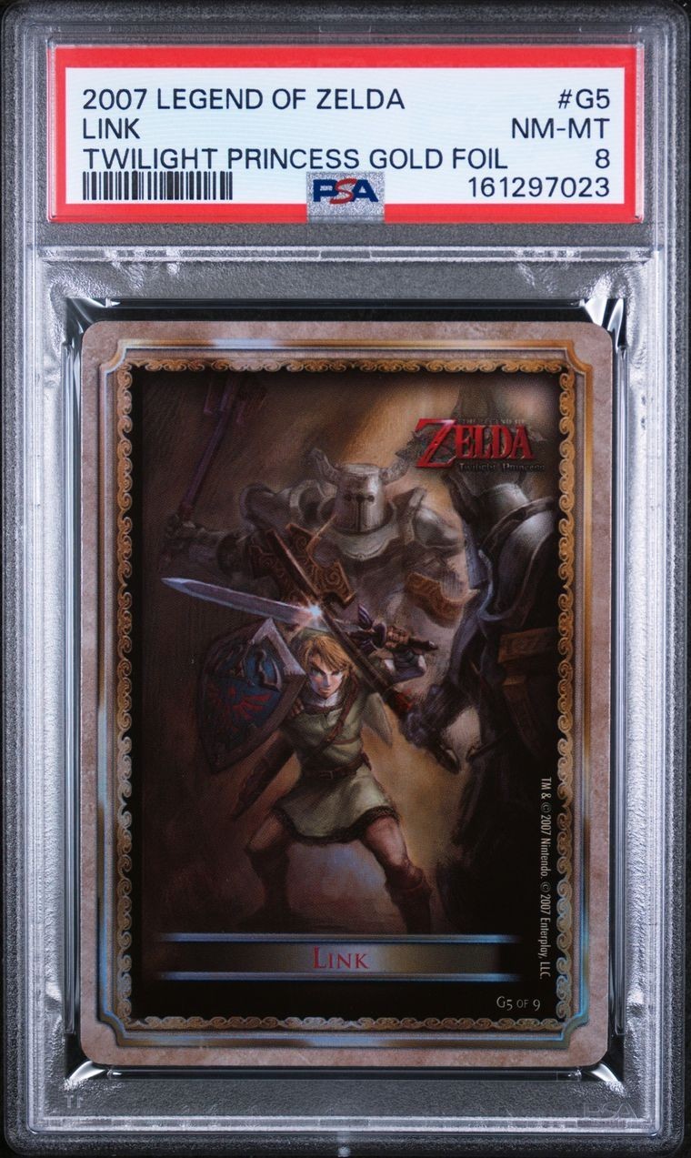 2007 Legend of Zelda Twilight Princess G5 Link Gold Foil Card PSA 8 2007 Legend of Zelda Twilight Princess G5 Link Gold Foil Card PSA 8