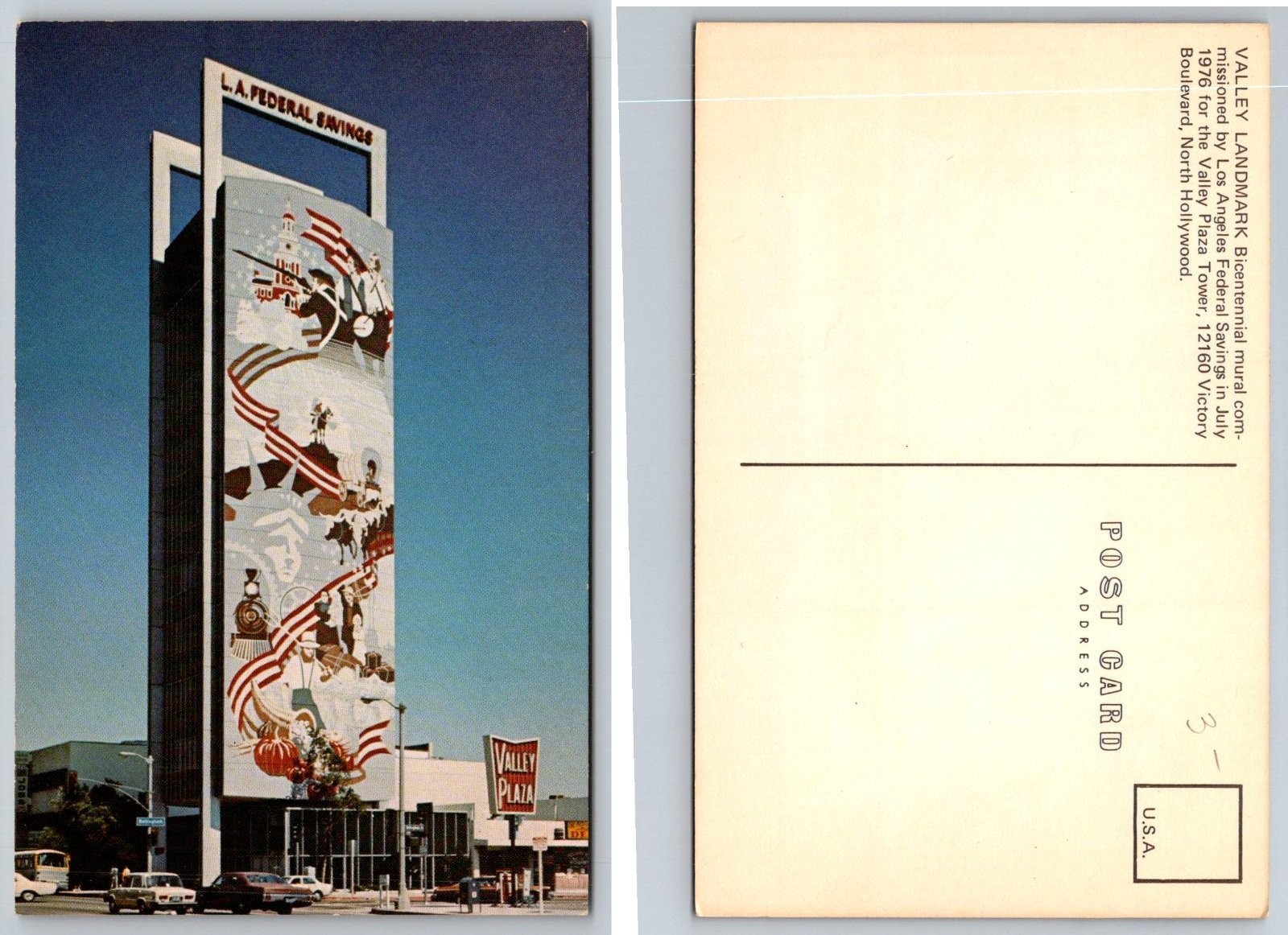 North Hollywood California Bicentennial Mural Valley Plaza Tower LA Postcard North Hollywood California Bicentennial Mural Valley Plaza Tower LA Postcard