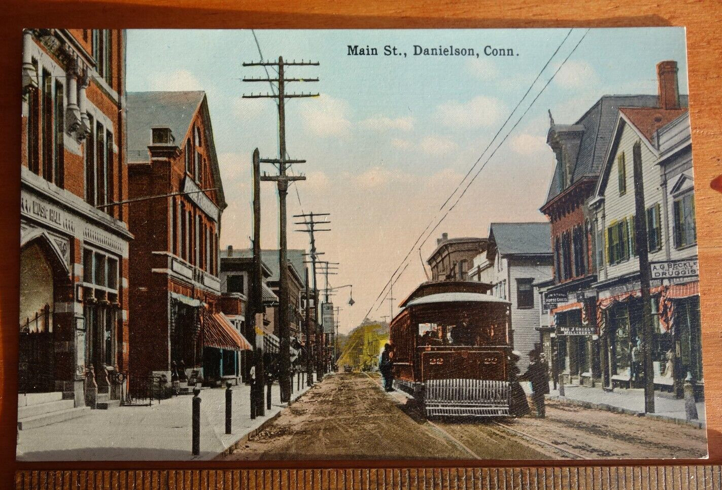 trolley at Music Hall, Main Street, Danielson CONN CT postcard
