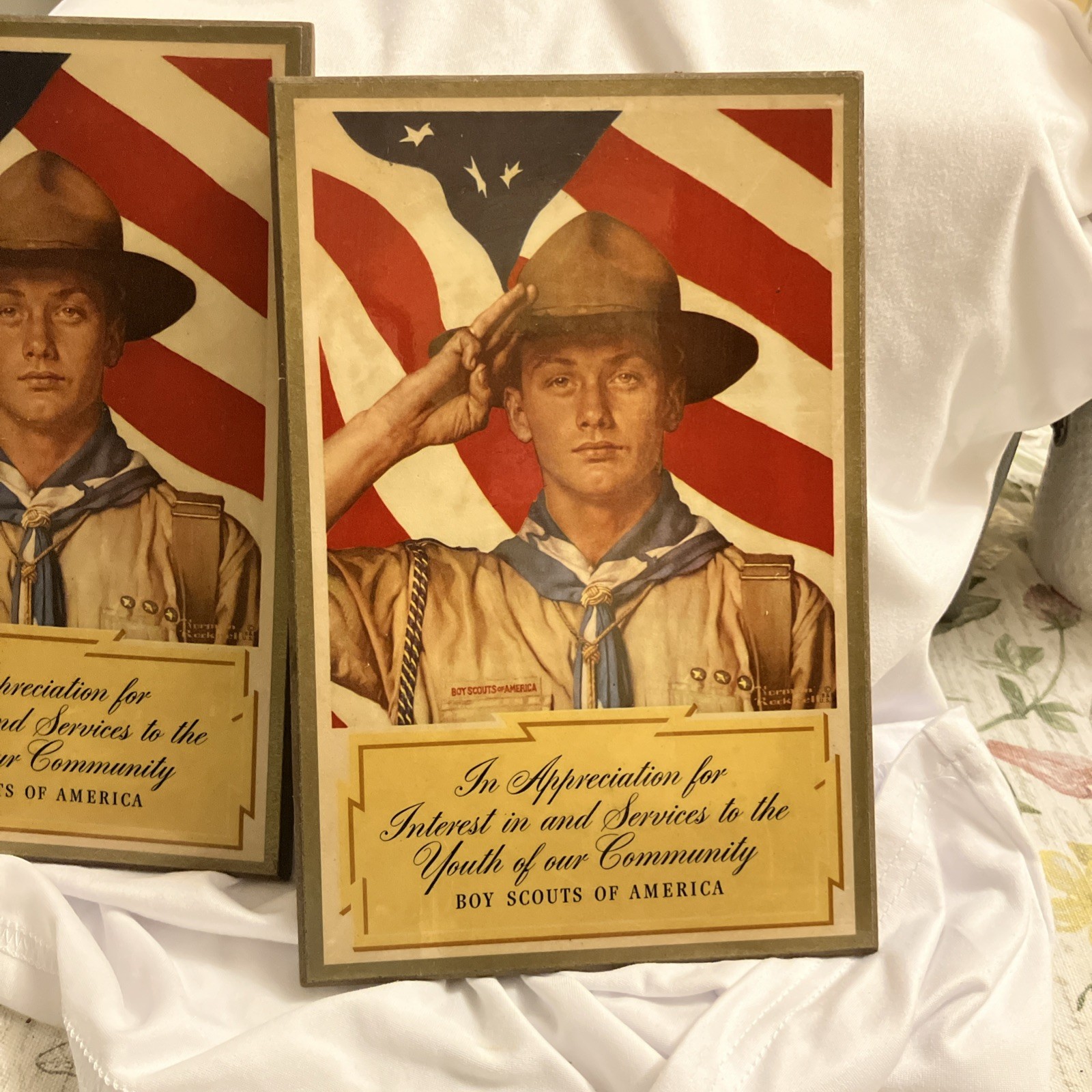 1952 Boy Scouts Of America Appreciation Award Plaque Norman Rockwell x 2 1952 Boy Scouts Of America Appreciation Award Plaque Norman Rockwell x 2