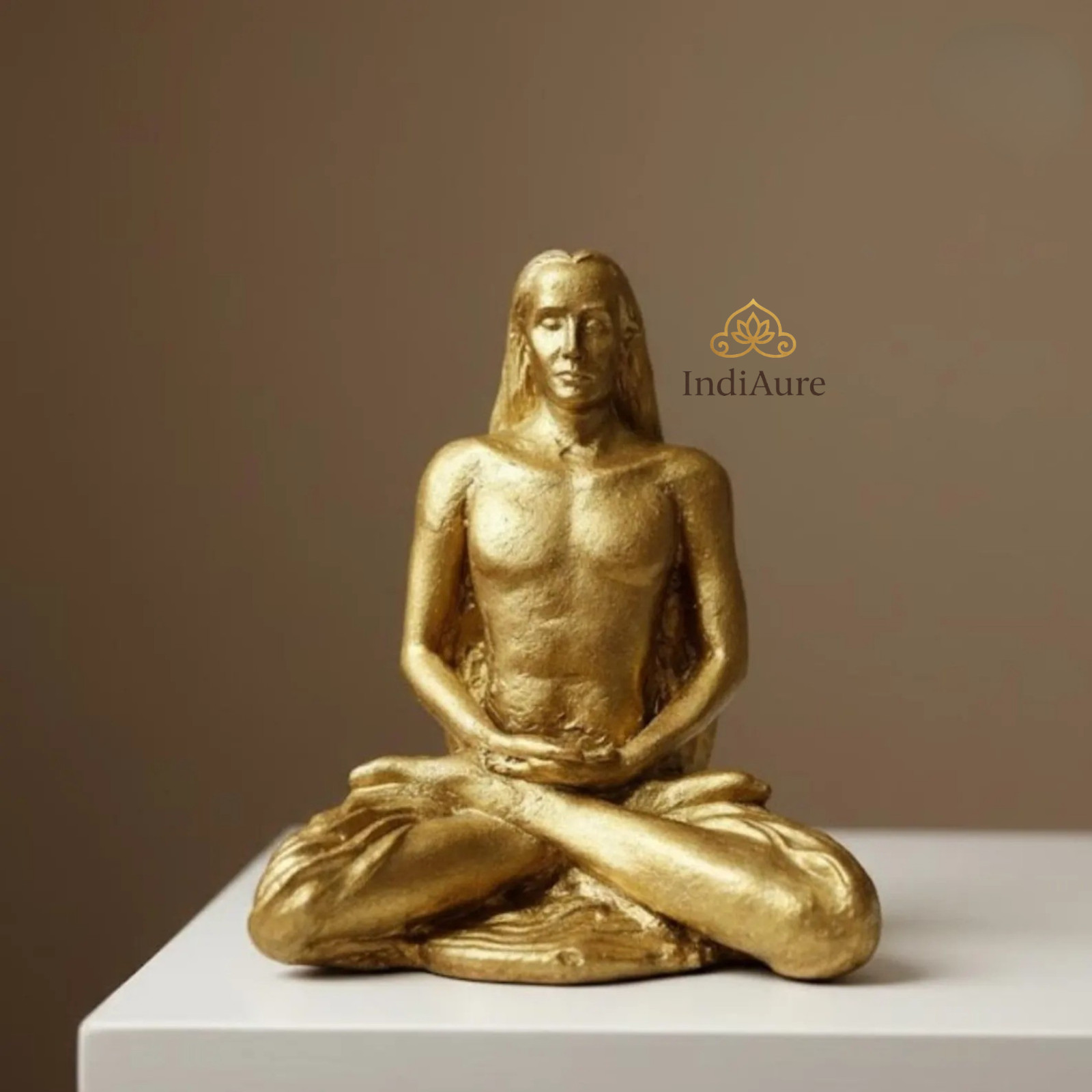 Brass Mahavatar Babaji Idol | Kriya Yoga Guru Gold Meditating Statue Decor/Puja Brass Mahavatar Babaji Idol | Kriya Yoga Guru Gold Meditating Statue Decor/Puja