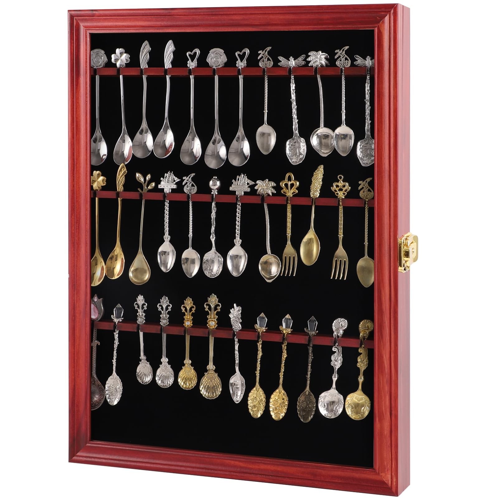 36 Souvenir Tea Spoon Display Case Collection Collector Rack Wall Mount Woode... 36 Souvenir Tea Spoon Display Case Collection Collector Rack Wall Mount Woode...