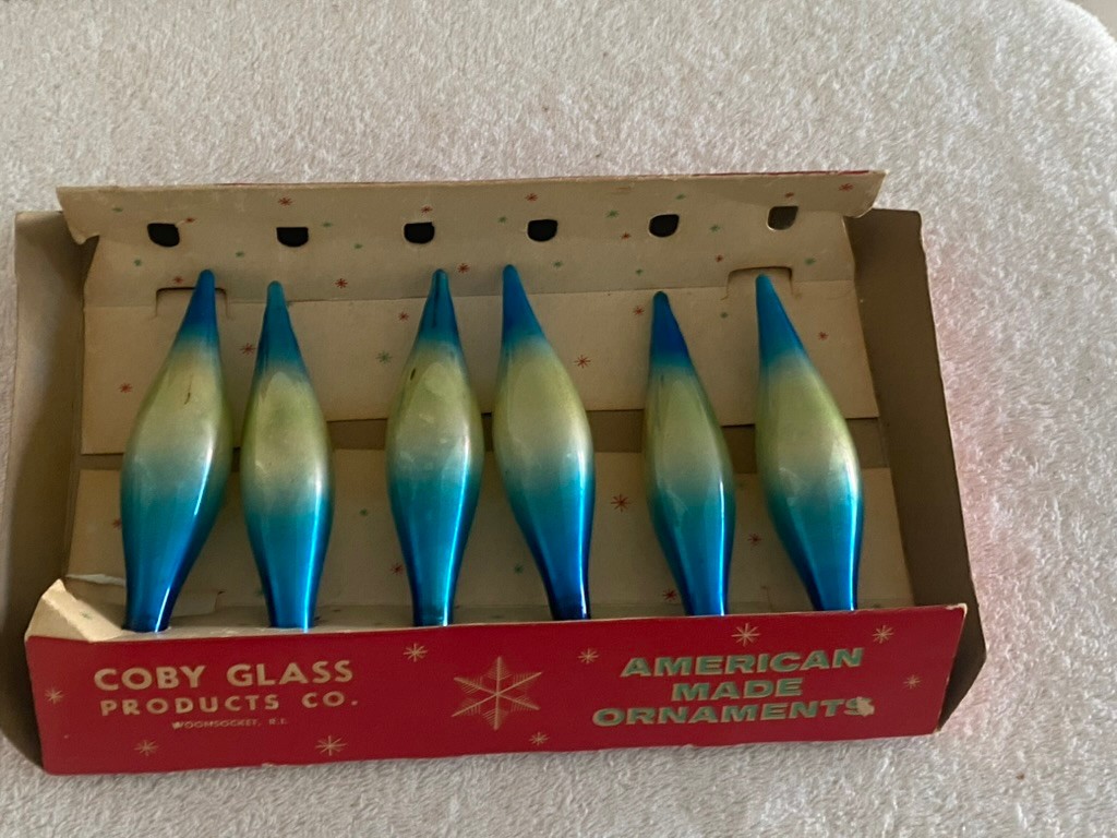 VTG Coby Teardrop Ornaments Teal Ombre Set of 6 VTG Coby Teardrop Ornaments Teal Ombre Set of 6