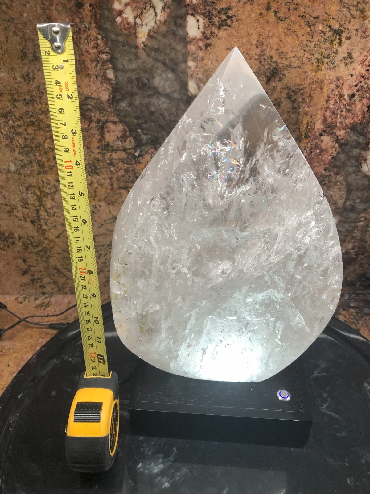 Extremely Rare Large 20.2lb Clear Quartz Crystal Flame on Custom Light Box