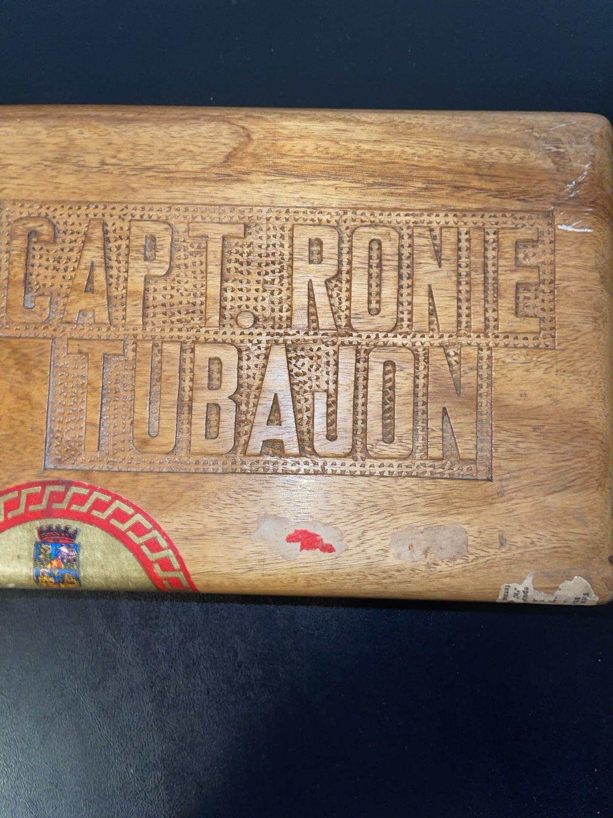 TABACALERA Vintage Wood Cigar Box,  Captain Ronie Tubajon , Manila Phillippines
