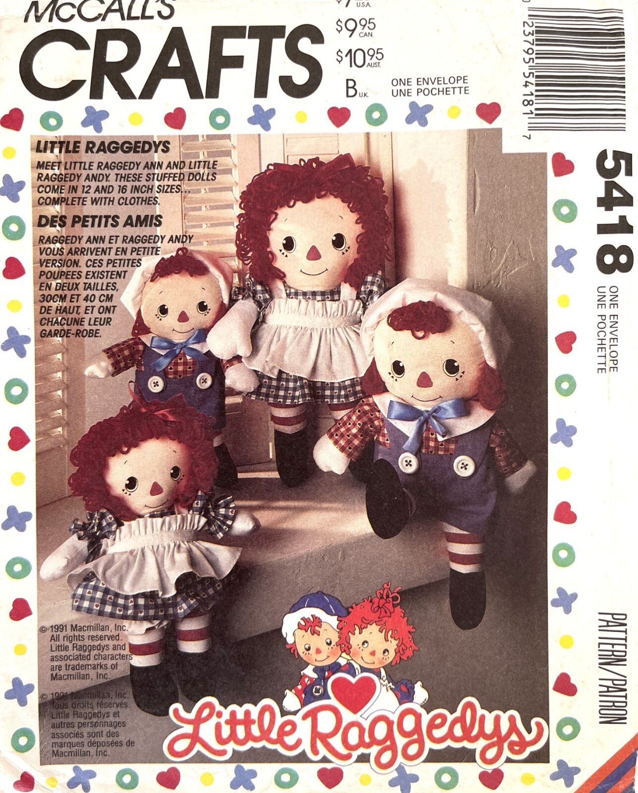 1990's McCall's Little Raggedy Doll, Clothes,Transfer Pattern 5418 Size 12 1990's McCall's Little Raggedy Doll, Clothes,Transfer Pattern 5418 Size 12
