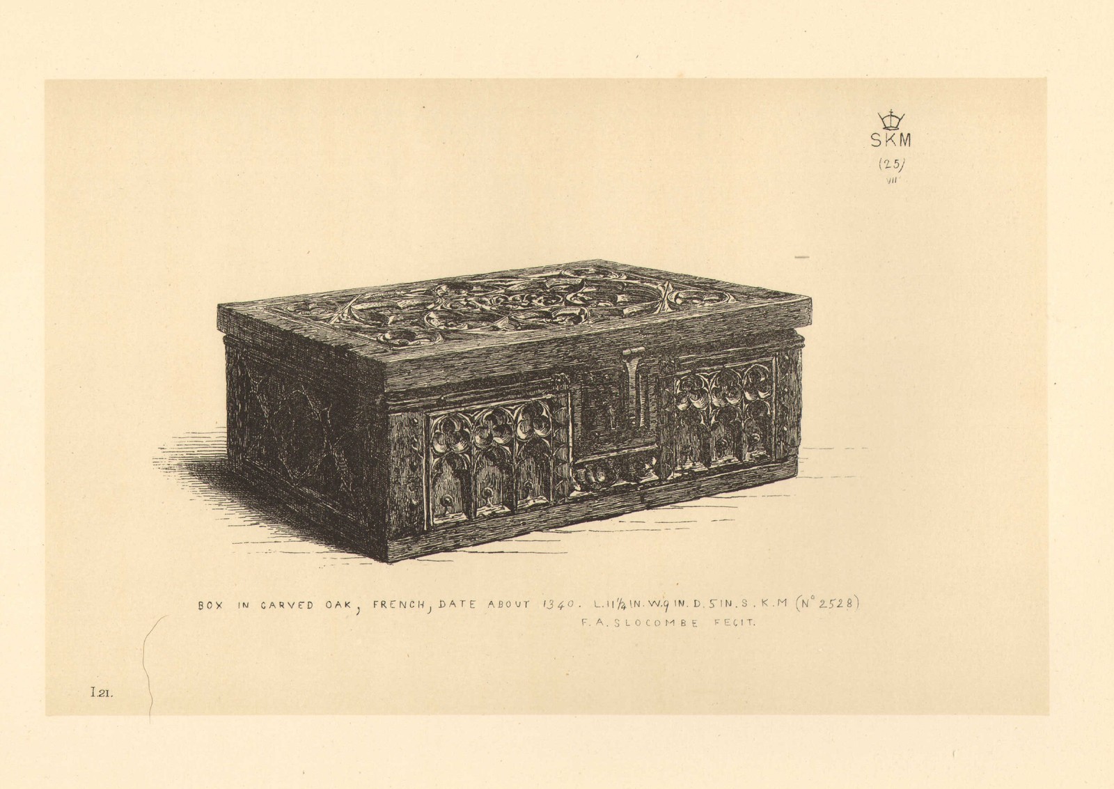1881- 2  litho ( south  kensington museum ) carved oak box ( french ) crica 1340