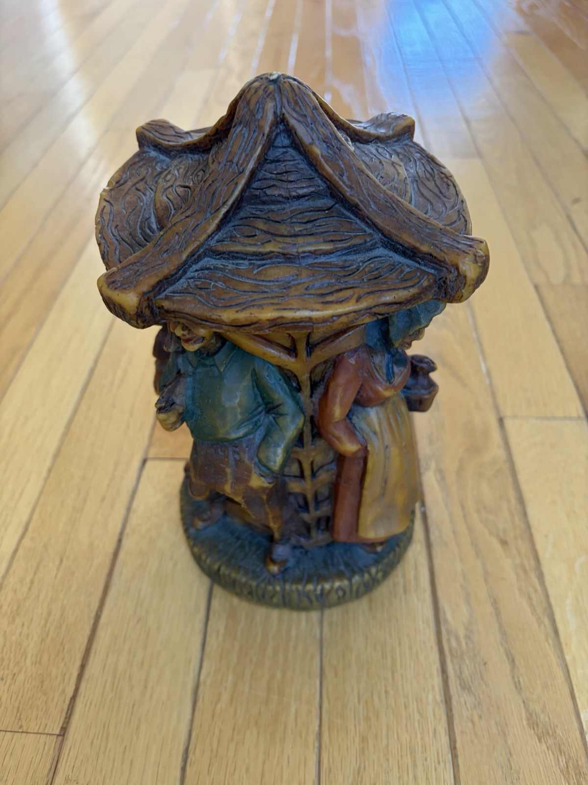 Rustic Resin Figurine Candle Holder, Round, Brown Multicolor, People Design Rustic Resin Figurine Candle Holder, Round, Brown Multicolor, People Design