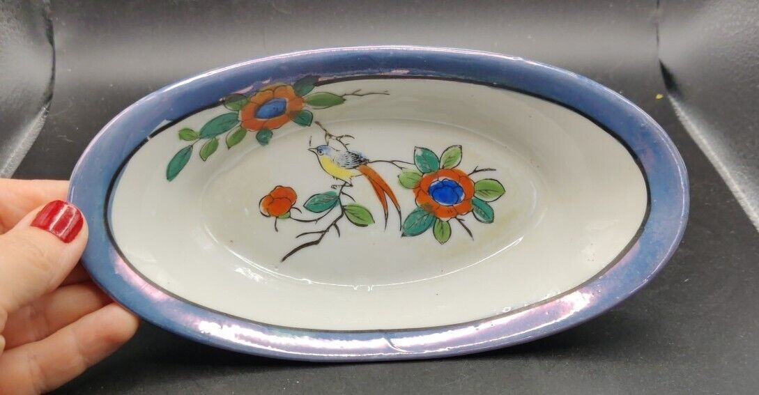VTG Small Made In Japan Lusterware Trinket Dish With Bird