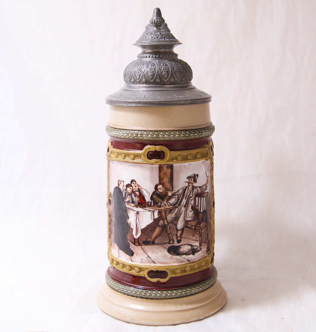 Antique German HR Hauber&Reuther Porcelain Beer Stein #164 Tavern Scene dat.1895 Antique German HR Hauber&Reuther Porcelain Beer Stein #164 Tavern Scene dat.1895