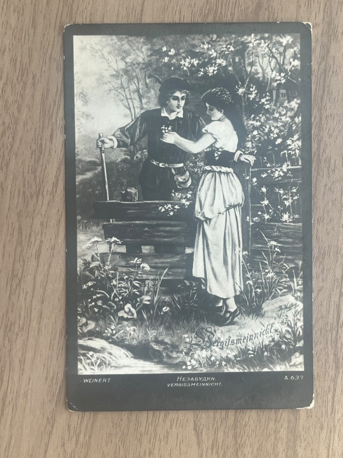 Vintage Postcard Albert Weinert Vergissmeinnicht Forget Me Not Romantic Couple 
