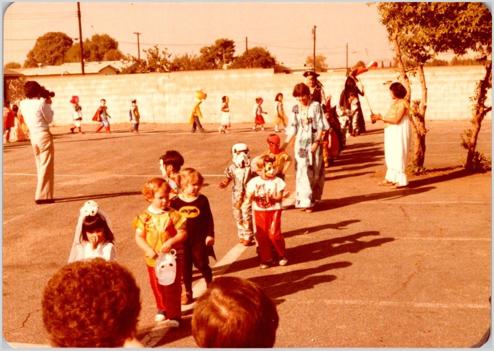1970s School Halloween Parade Photograph - Batman Stormtrooper Spider-Man Bride 1970s School Halloween Parade Photograph - Batman Stormtrooper Spider-Man Bride