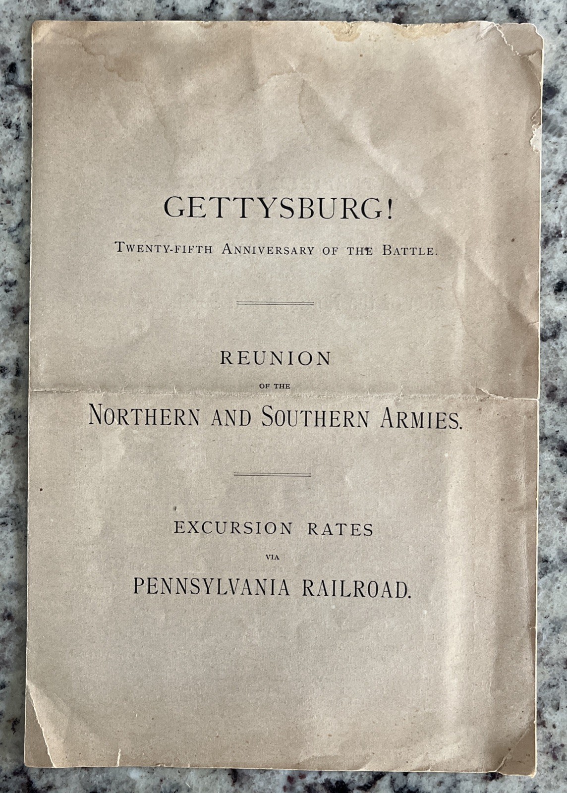 Antique 1888 25 Year Reunion Battle Of Gettysburg PA Brochure Penn RR Rate Table Antique 1888 25 Year Reunion Battle Of Gettysburg PA Brochure Penn RR Rate Table
