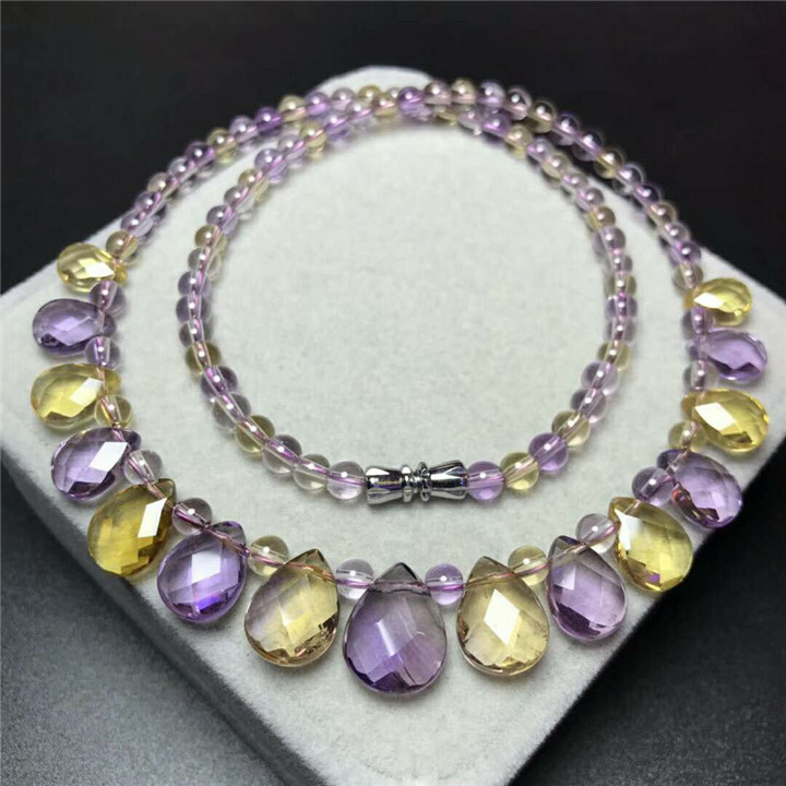Purple Yellow Natural Stone Necklace Water Drop Bead Pendant Crystal Necklace