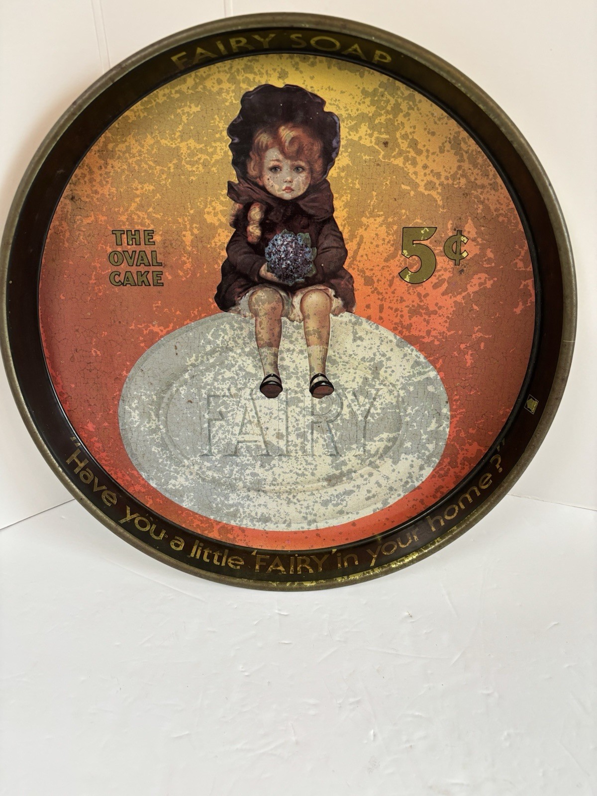 ANTIQUE TIN ADVERTISING TRAY  FAIRY SOAP  14 IN. ROUND LITHOGRAPH 1910