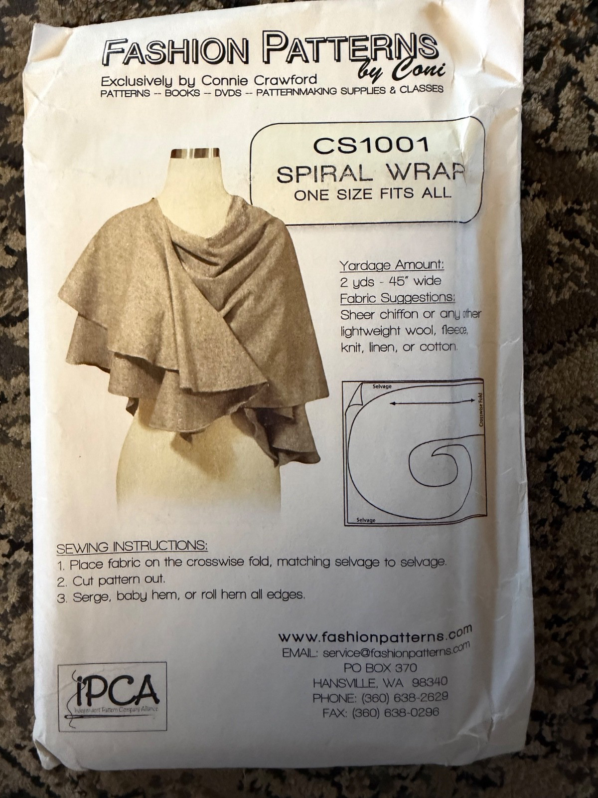 VTG FASHION PATTERNS by CONI Sewing Pattern Spiral Wrap Factory Folded UNUSED