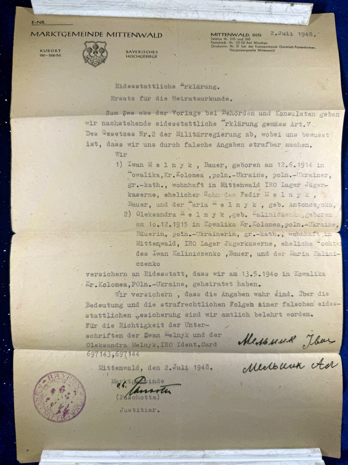 WWII (1939-45) Original US Army Militaria Displaced Persons Camp Documents