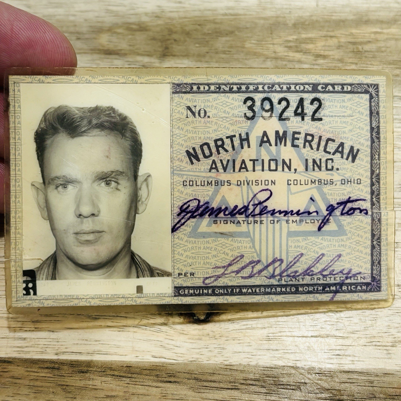 North American Aviation Employee Photo Identification ID Card Vintage 50s 1953