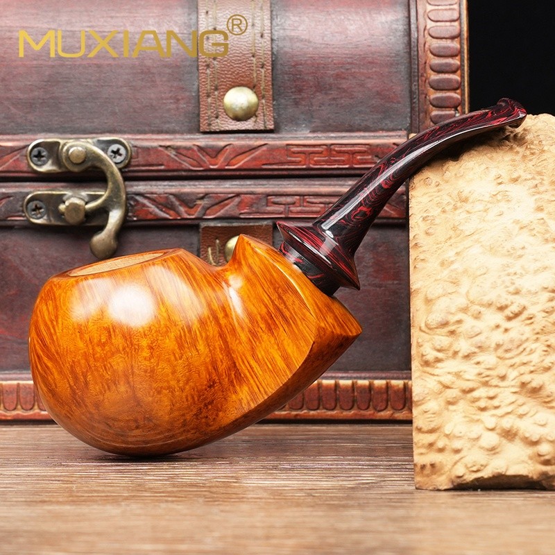 MUXIANG Briar Smooth Blowfish Pipe Handmade 3MM Wooden Air Chamber Tobacco Pipe