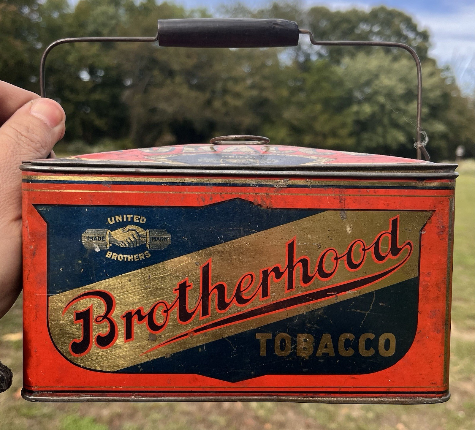 Antique United Brothers Brotherhood Tobacco Advertising Pail Can
