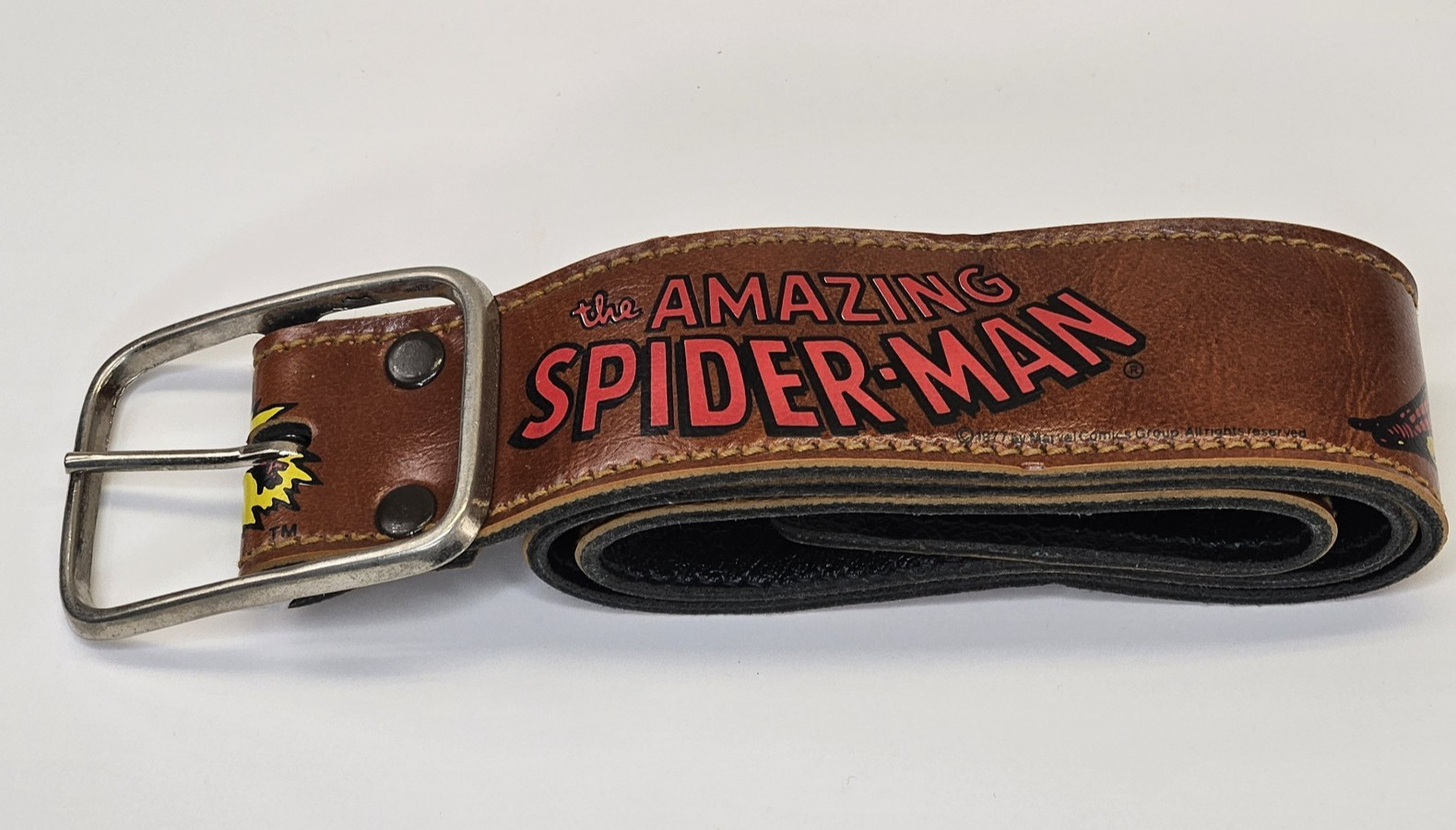 Vintage Amazing Spider man Childs Belt  1978 Brown Leather Marvel Comics 26 Inch