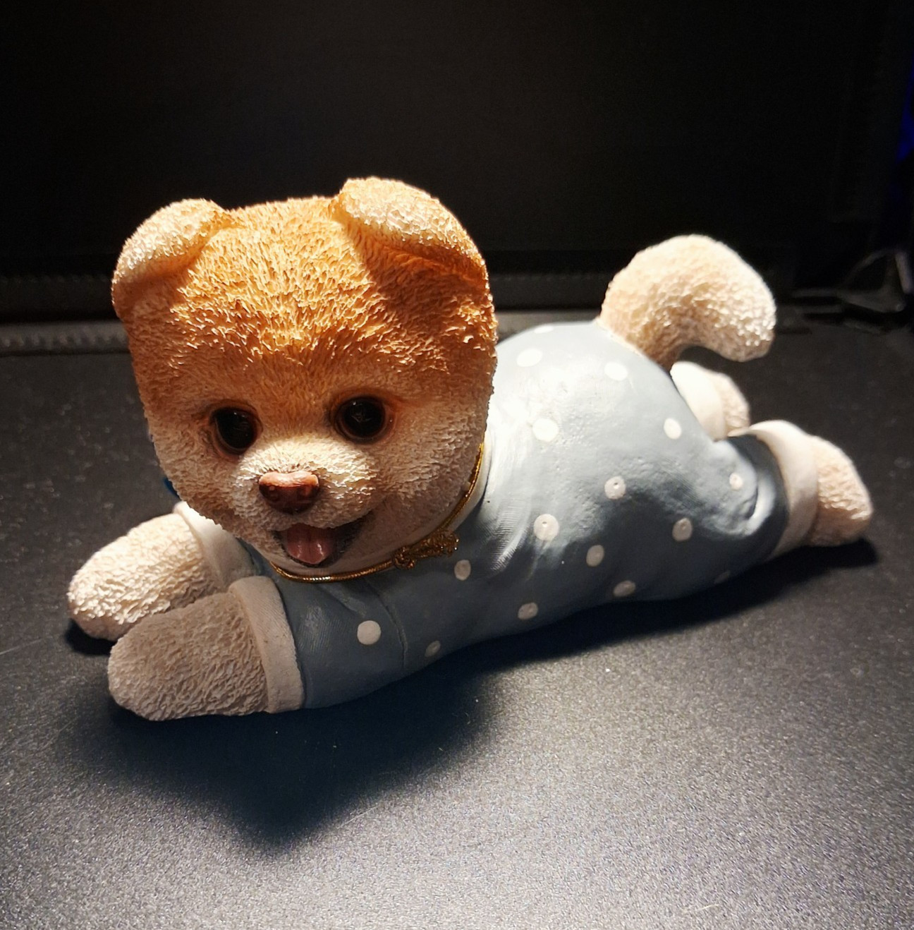 Ebros Realistic Pomeranian Puppy Dog Statue Polkadot Pajamas Boo Figurine 3
