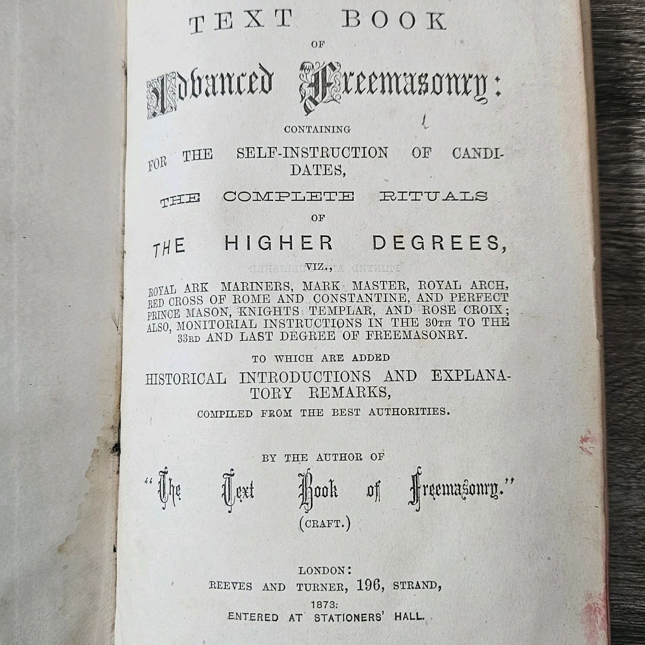 1873 The Textbook Of Advanced Freemasonry Complete Rituals Of Higher Degrees