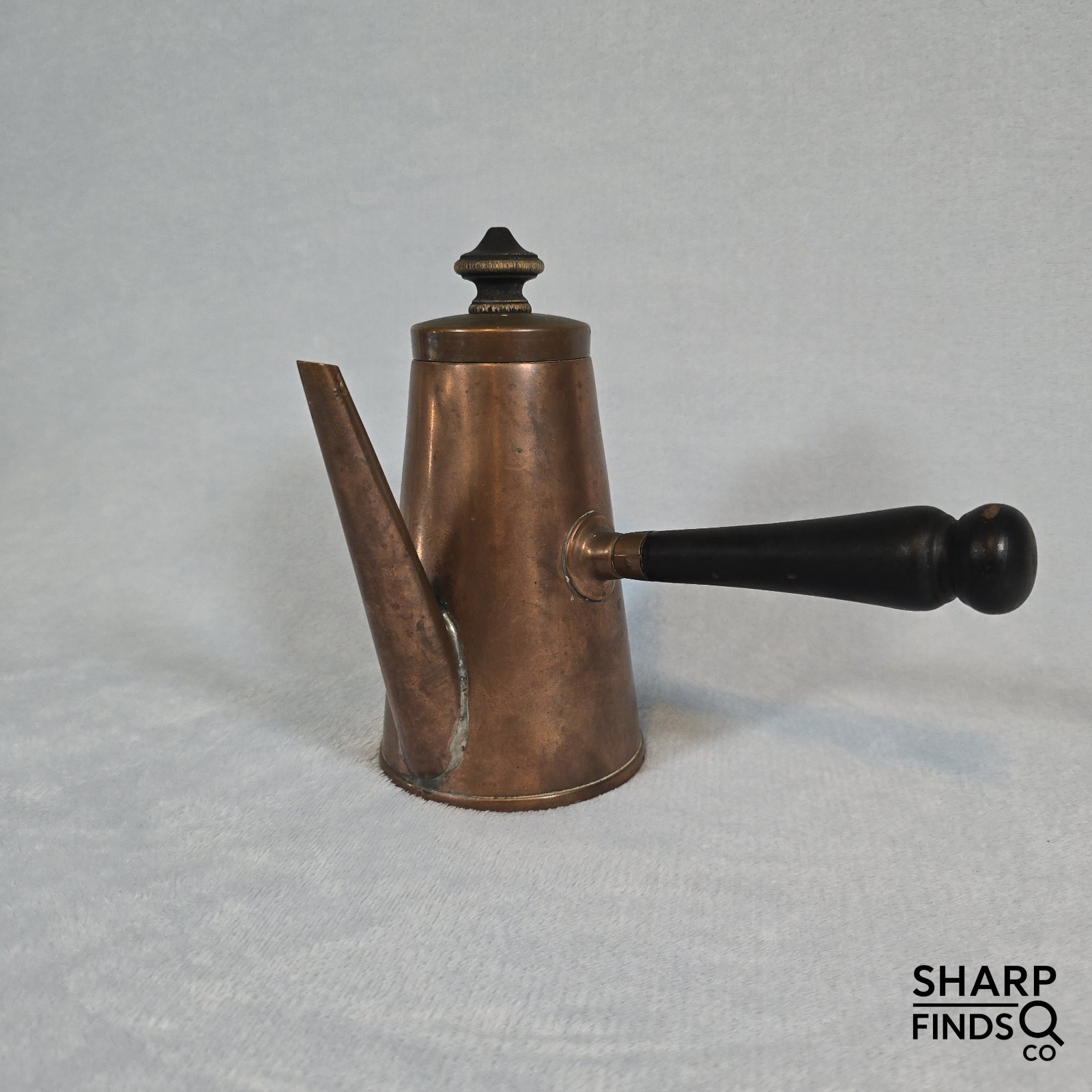 Antique Jos Heinrichs Pure Copper Coffee Pot Paris New York Wood Handle 8\