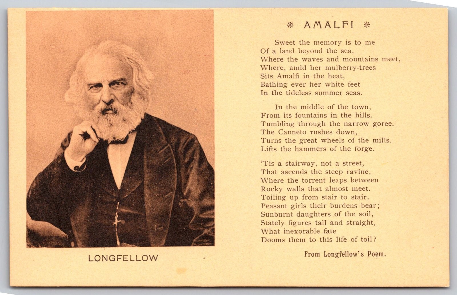Henry Wadsworth Longfellow Poem Amalfi Postcard PC328