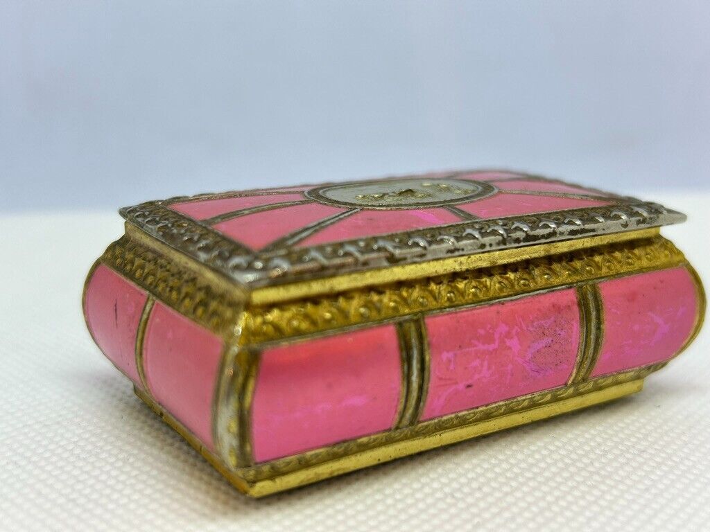 VTG I.F.S.Pink Enamel Hand Made Brass Hinged Trinket Box~Japan ~ 2.5\