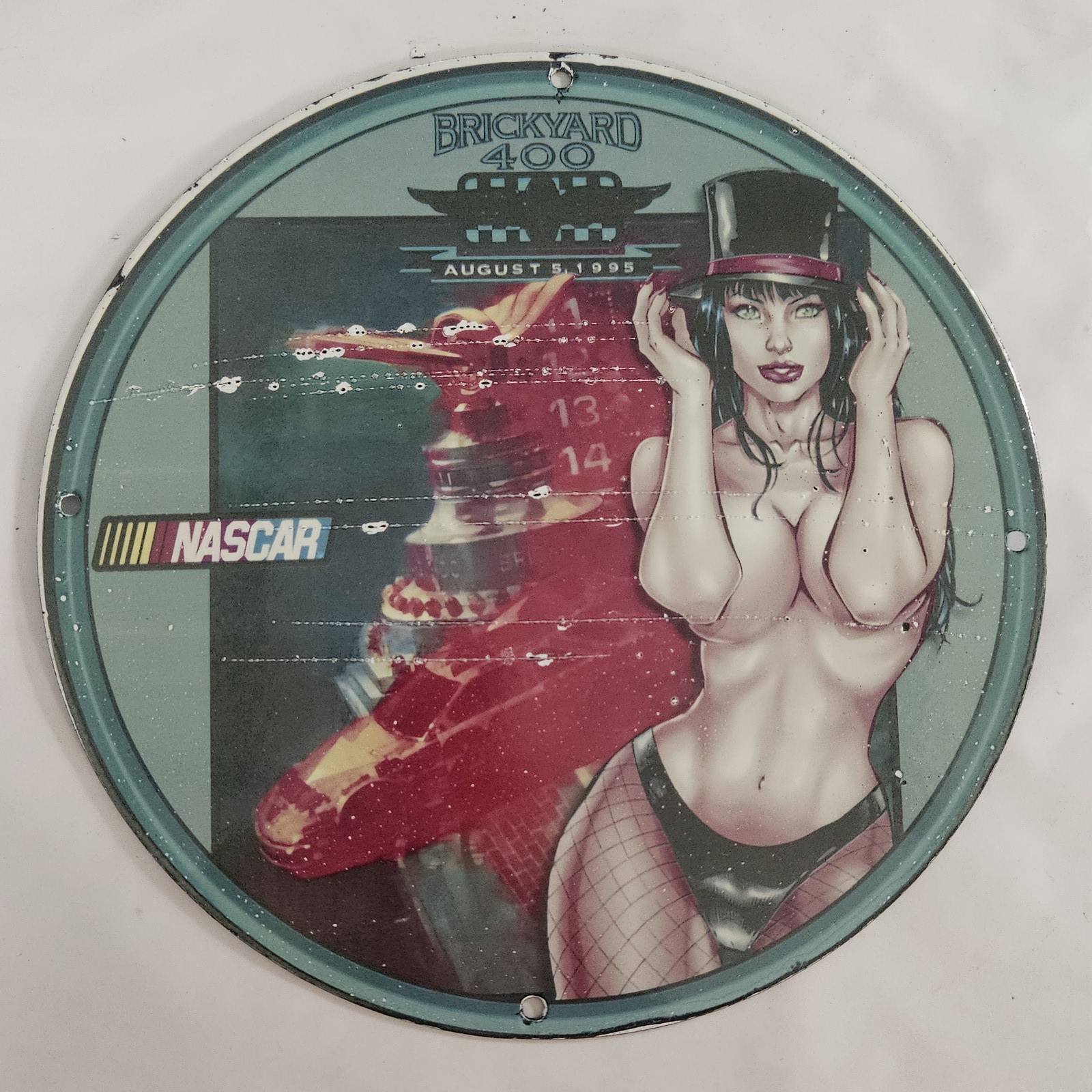 VINTAGE 1995 PORCELAIN ENAMEL METAL BRICKYARD 400 NASCAR RACING MAN CAVE SIGN