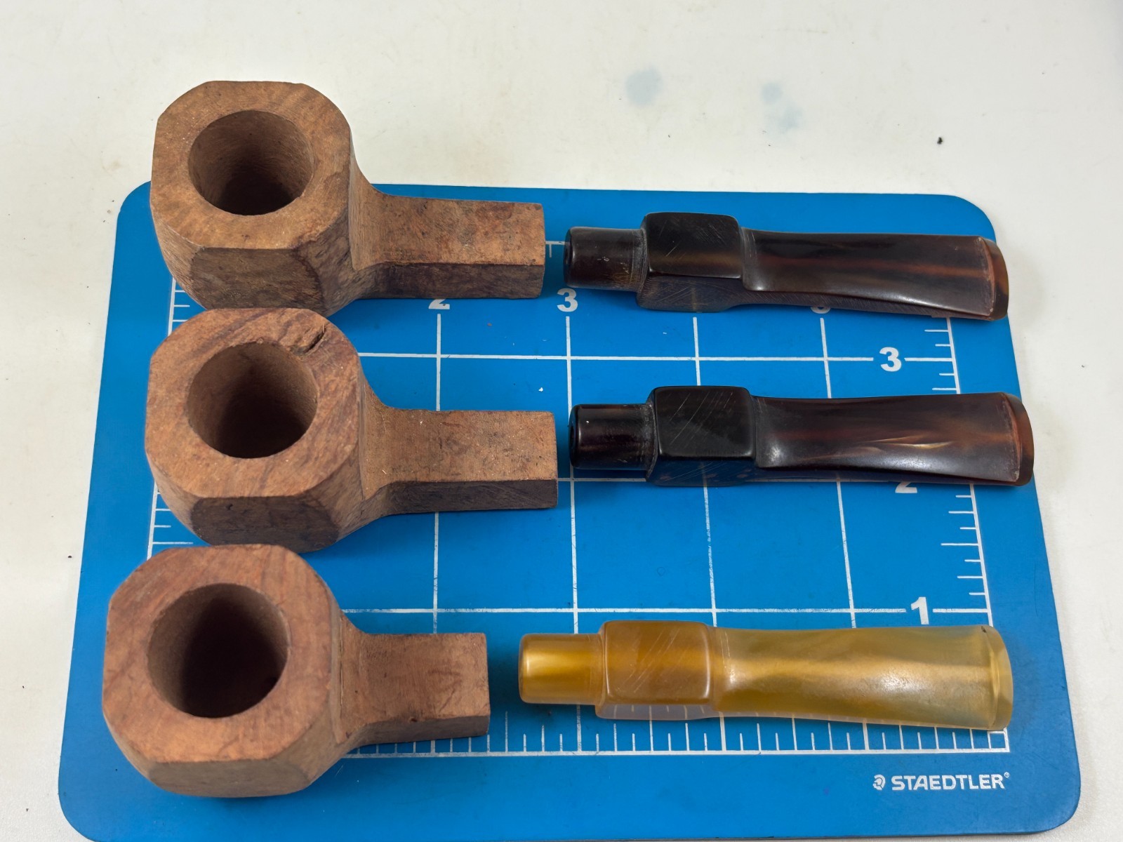 Judd\'s Lot of 3 Vintage Aged Italian Briar Unfinished Pipe Bowls w/Stems