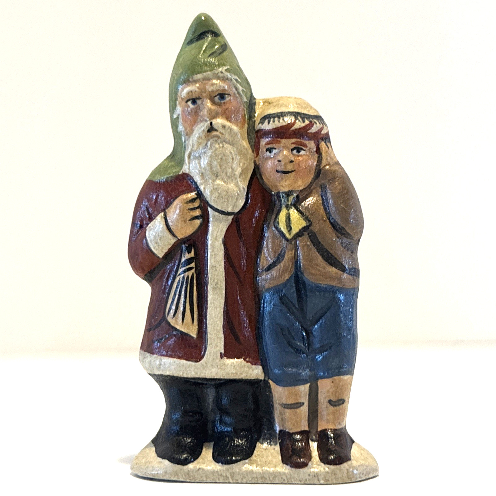 VTG Vaillancourt Folk Art Father Christmas Arm Around Boy Hand Painted Santa USA