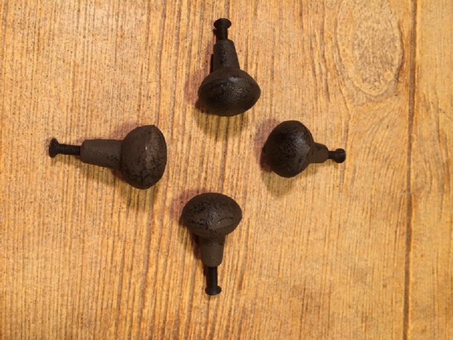 Four Antique Round Cast Iron Drawer Pulls Knobs 1 1/2\