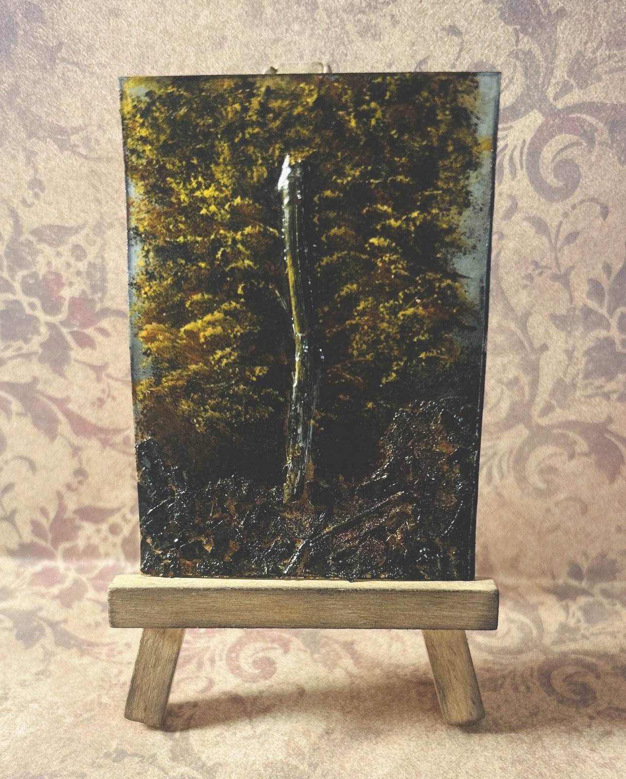 ACEO Original Landscape With Real Leaves By Artist TTTCREATIONS eBay Store