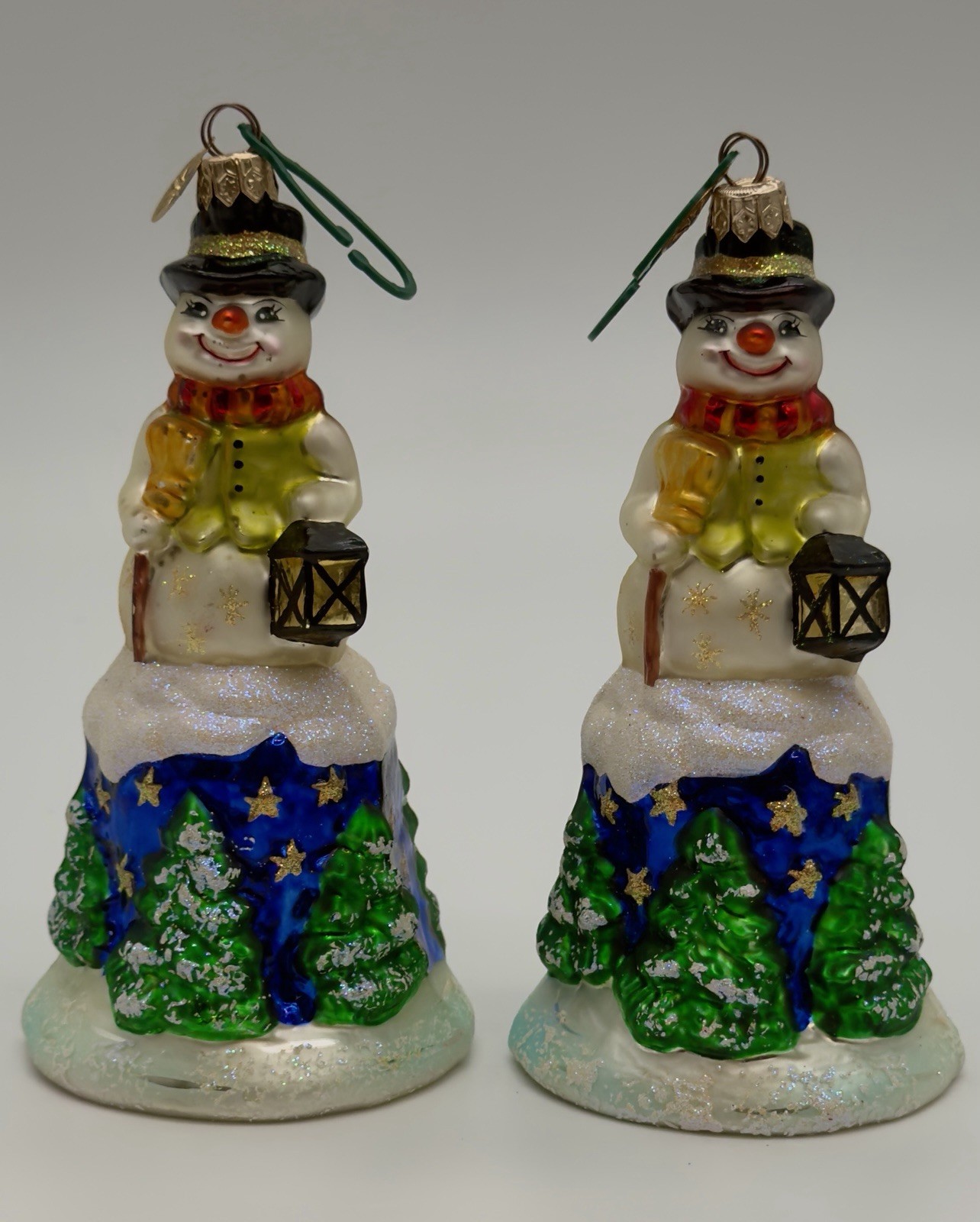 Marvelous Twin Vintage Christopher Radko Snow Bell/ Snowman Christmas Ornaments