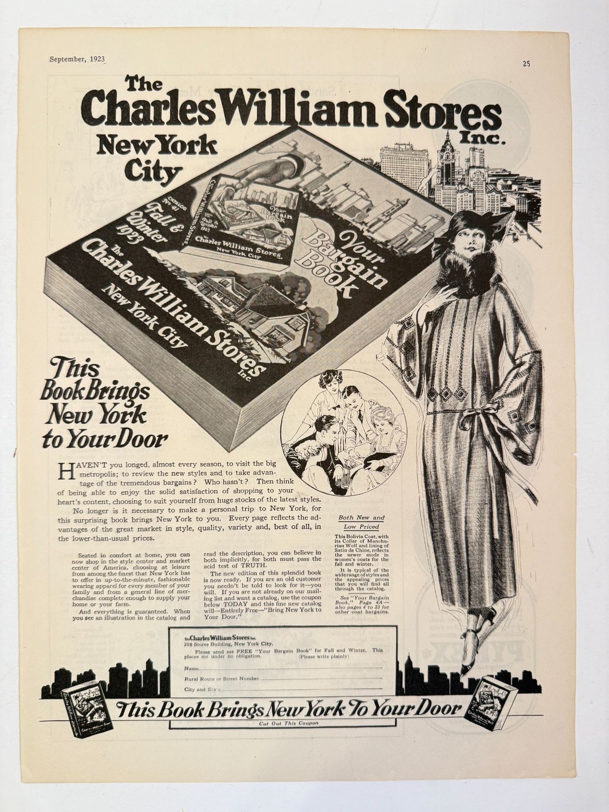 Vintage 1923 Charles William Stores Mail Order Catalog Book Fashion Advertisemen