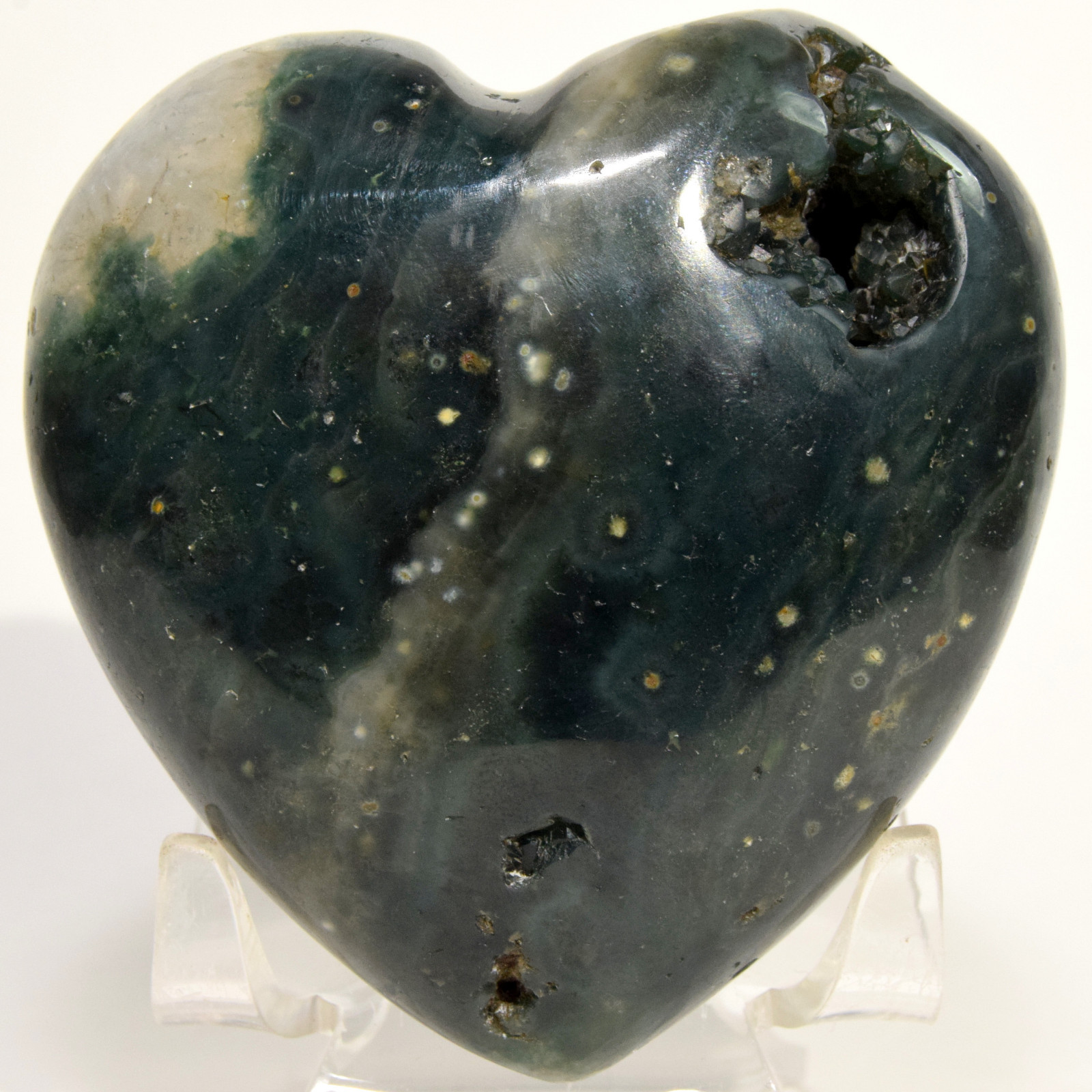 73mm Rare Ocean Jasper Puffy Heart Natural Green White Druzy Crystal Madagascar