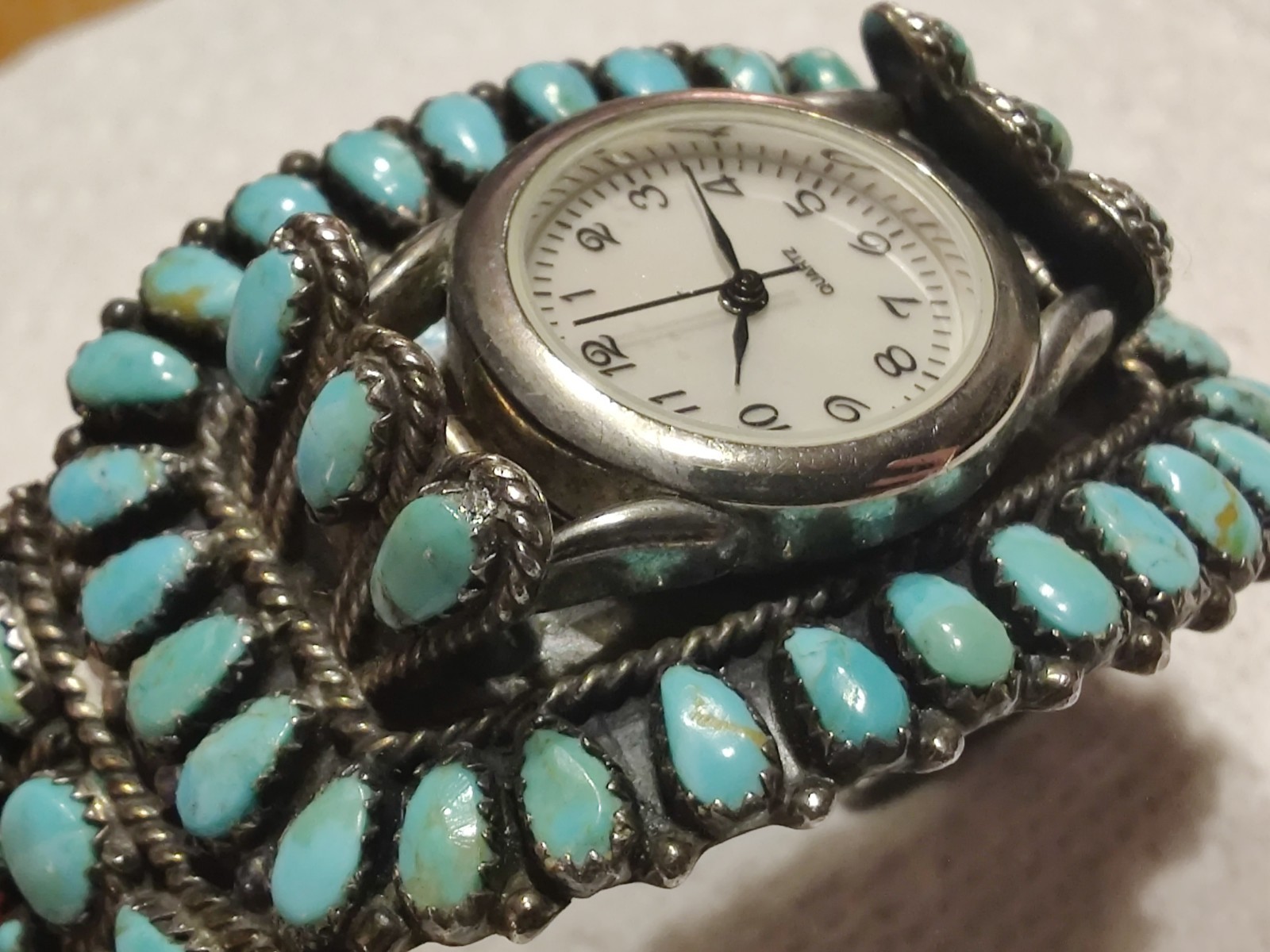 Rare Cuff Signed JW MS Navajo Perite Point Sterling Silver Turquoise