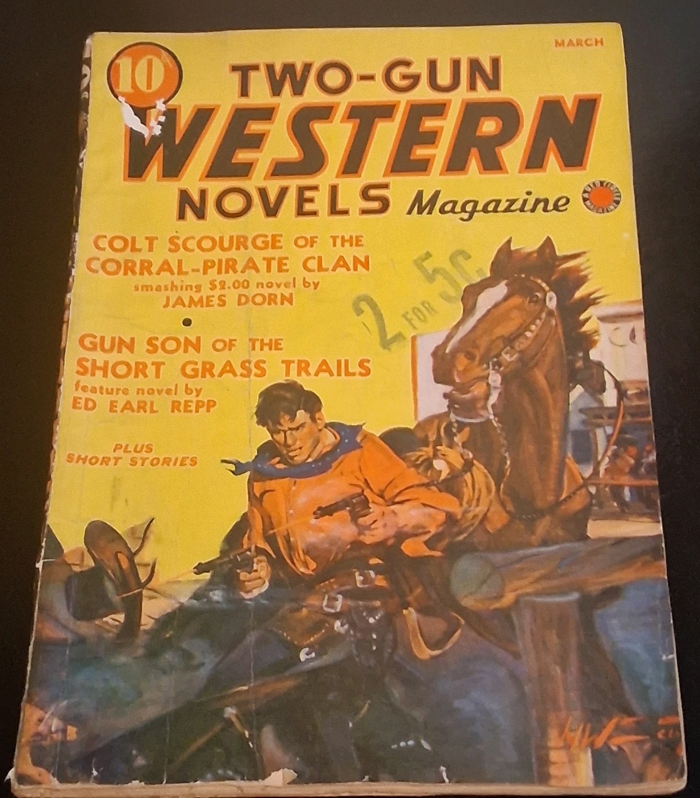 Two-Gun Western Novels Magazine (March 1940) - Rare Timely/Red Circle Pulp